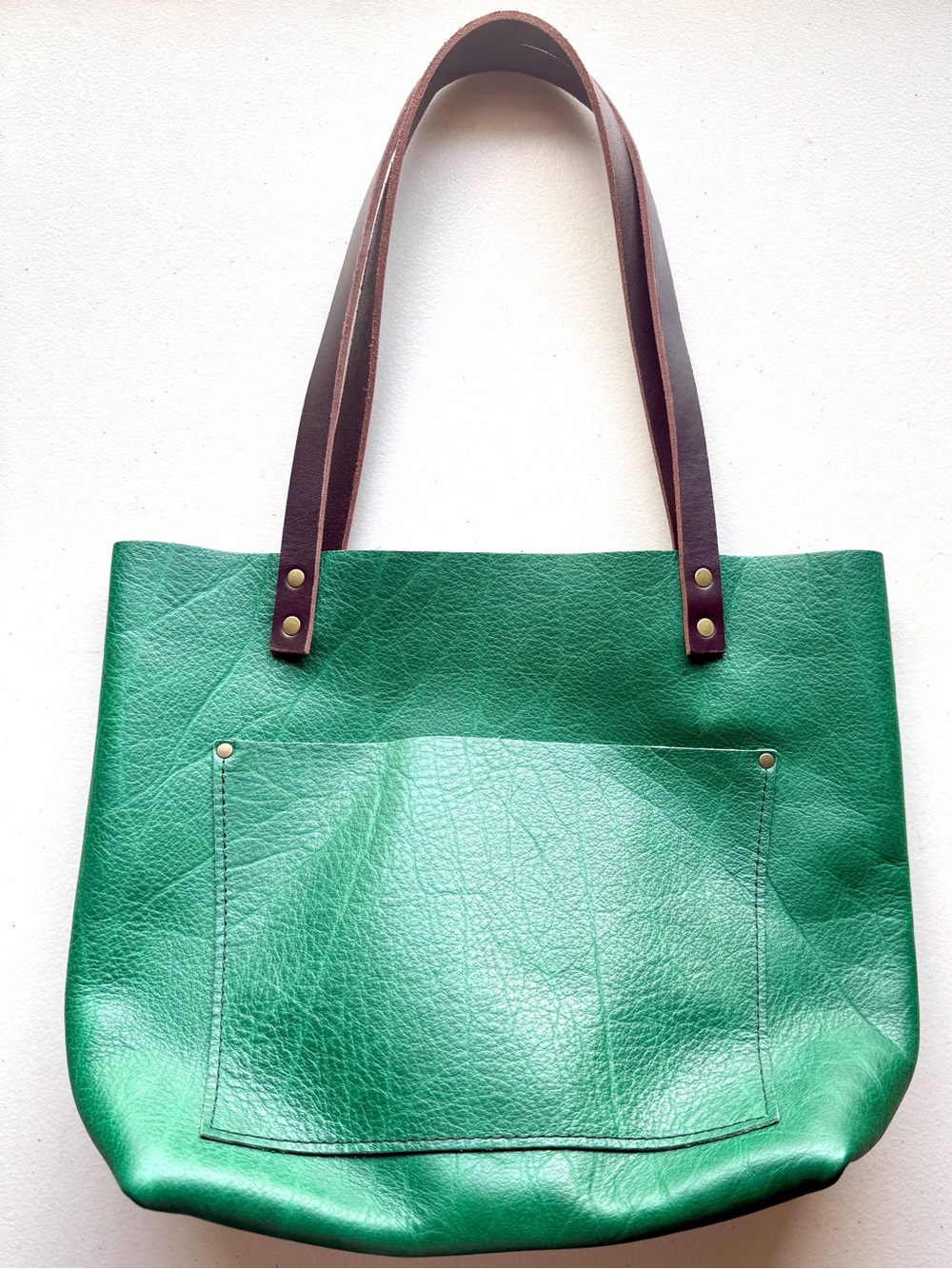 Portland Leather Goods Large Tote Bag Green Pebbled Leather Open Top